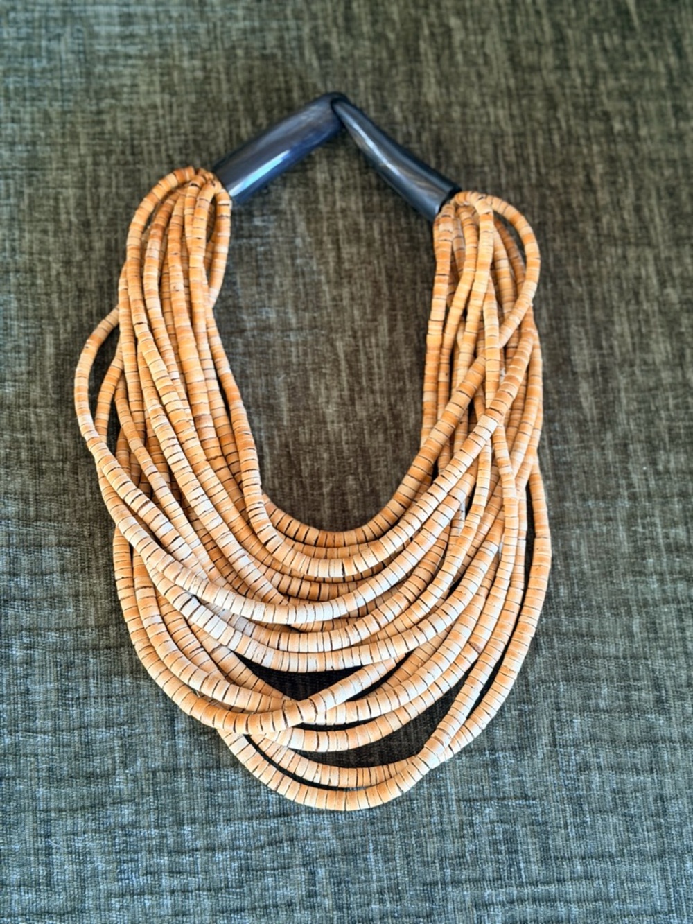 Monies Multi-Strand Tan Bead Necklace with Dark Tubular Accents